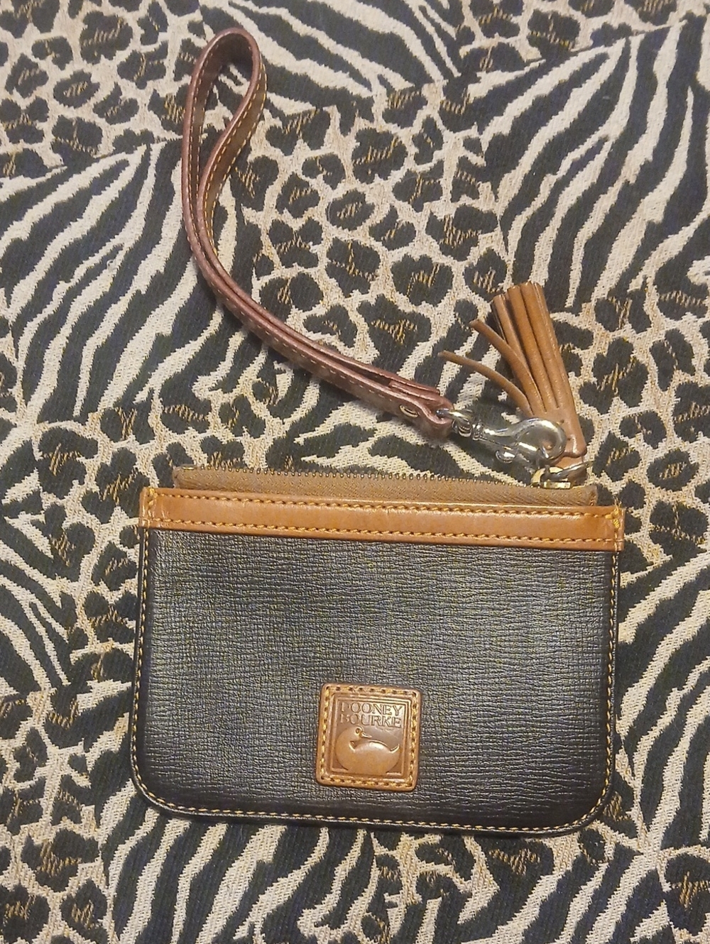 Dooney & Bourke Black and Brown Leather Wristlet Card Case